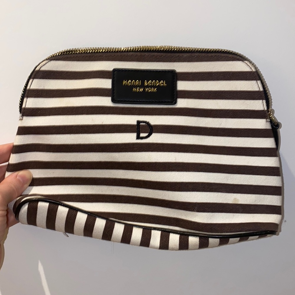 Henri Bendel makeup bag - brown and white stripes